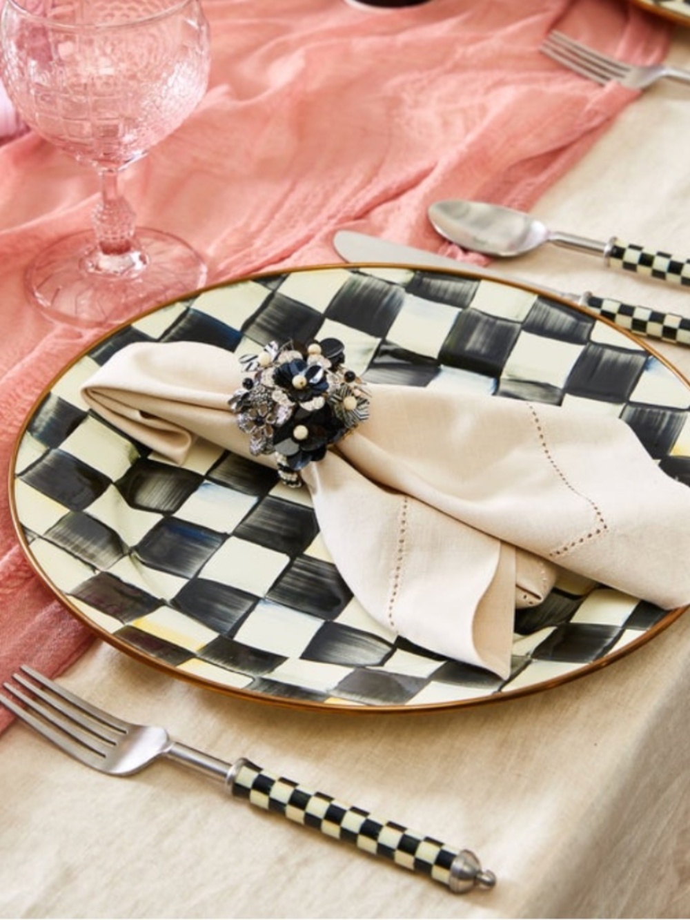 Set of 4 MacKenzie Childs Courtly Check Supper Club 3-Piece Place Settings New